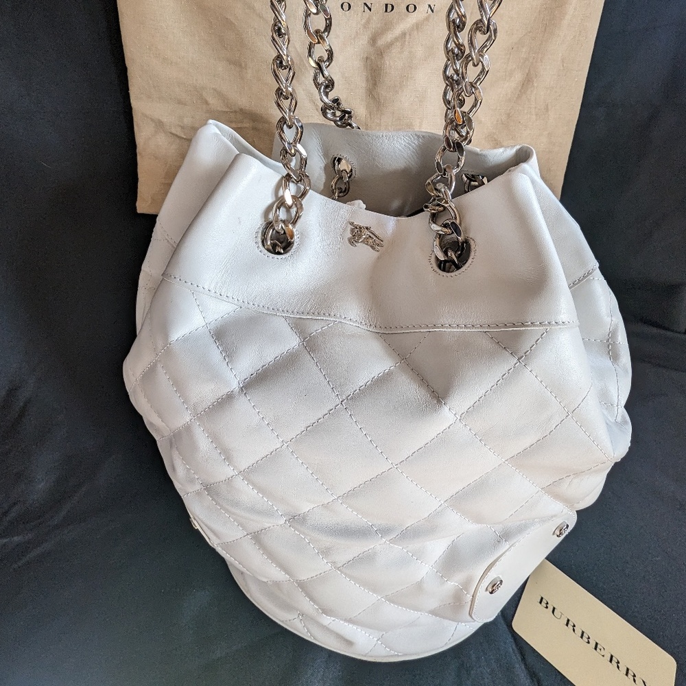 Vintage White Burberry Quilted Bucket Bag
